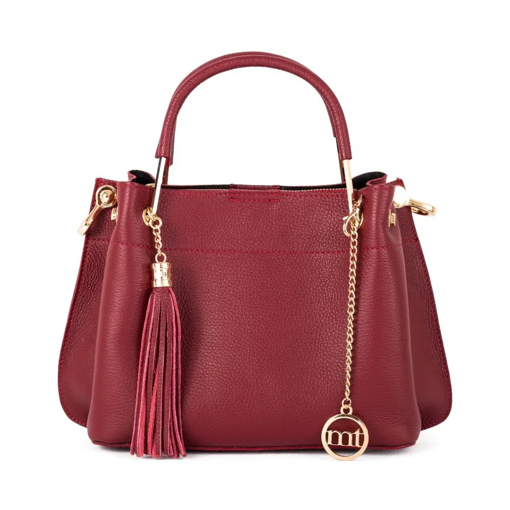 NWT! Mia Tomazzi Red Italian Pebbled Leather Structured Bag Purse - Picture 2 of 8